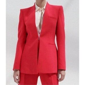 New ZARA Fuchsia Red Collarless One Hook Pockets Blazer Jacket